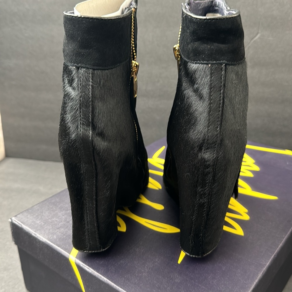 NIB London Trash Siri Suede and calf hair wedge Heel Boots Black Size 7 - Picture 7 of 12